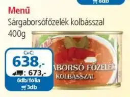 ÁRKLUB Menü sárgaborsófőzelék kolbásszal ajánlat