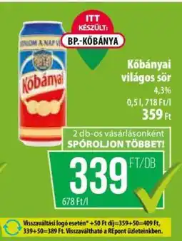 Coop KŐBÁNYAI Világos sör ajánlat