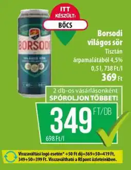 Coop BORSODI Világos sör ajánlat