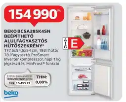 Auchan BEKO BCSA285K4SN Beépíthető Alulfagyasztós Hűtőszekrény ajánlat