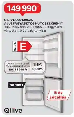 Auchan QILIVE 600129625 ALULFAGYASZTÓS HŰTŐSZEKRÉNY ajánlat