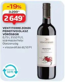 Auchan VENTITERRE ZONIN PRIMITIVO OLASZ VÖRÖSBOR ajánlat