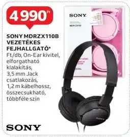 Auchan SONY MDRZX110B VEZETÉKES FEJHALLGATÓ ajánlat