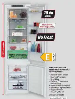 Media Markt Beko bcna306e4sn beépíthető kombinált hűtőszekrény ajánlat