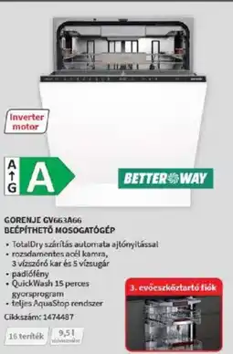 Media Markt Gorenje gv663a66 beépíthető mosogatógép ajánlat