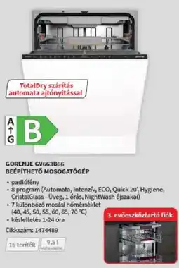 Media Markt Gorenje gv663b66 beépíthető mosogatógép ajánlat
