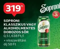 Auchan Soproni Klasszikus vagy Alkoholmentes Dobozos Sör ajánlat