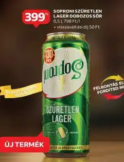 Auchan Soproni Szűretlen Lager Dobozos Sör ajánlat