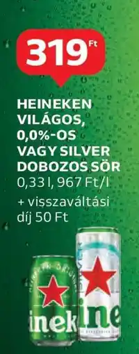 Auchan Heineken Világos, 0,0%-os vagy Silver Dobozos Sör ajánlat