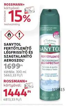 Rossmann Sanytol fertőtlenítő legfrissítő és szagtalanító aeroszol ajánlat
