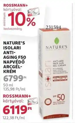 Rossmann Nature's isolari anti- aging f50 napvédő arcgél- krém ajánlat