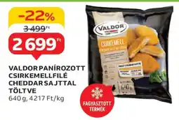 Auchan VALDOR PANÍROZOTT CSIRKEMELLFILÉ CHEDDAR SAJTTAL TÖLTVE ajánlat