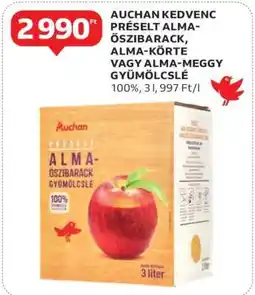 Auchan AUCHAN KEDVENC PRÉSELT ALMA-ŐSZIBARACK, ALMA-KÖRTE VAGY ALMA-MEGGY GYÜMÖLCSLÉ ajánlat