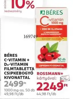 Rossmann Béres c-vitamin + d3-vitamin filmtabletta csipkebogyó kivonattal ajánlat
