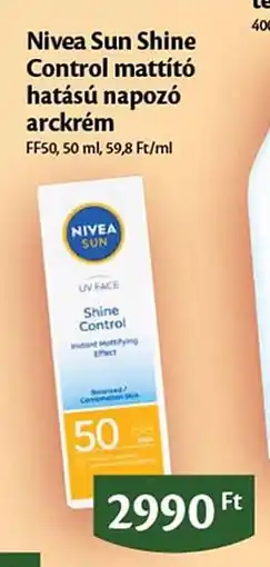 EcoFamily Nivea Sun Shine Control mattító hatású napozó arckrém ajánlat