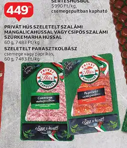 Auchan Privát hús szeletelt szalámi mangalicahússal stb. ajánlat