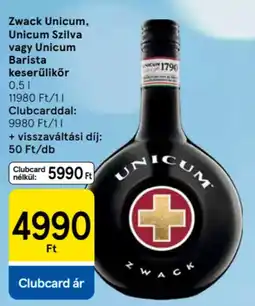 Tesco Zwack Unicum, Unicum Szilva, Unicum Barista keserűlikőr ajánlat