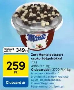 Tesco Zott Monte desszert csokoládégolyókkal ajánlat