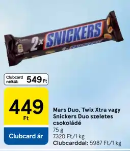 Tesco Mars duo, twix xtra vagy snickers duo szeletes csokoládé ajánlat