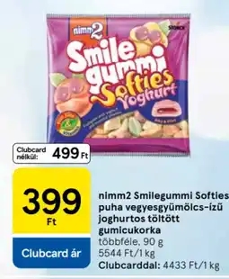 Tesco Nimm2 smilegummi softies puha vegyesgyümölcs-ízű joghurtos töltött gumicukorka ajánlat