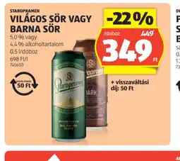 ALDI Staropramen Világos Sör vagy Barna Sör ajánlat