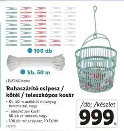 Lidl LIVARNO HOME Ruhaszárító csipesz / kötél / teleszkópos kosár ajánlat