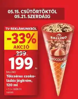 Lidl BALLINO Tölcséres csokoládés jégkrém, 120 ml ajánlat