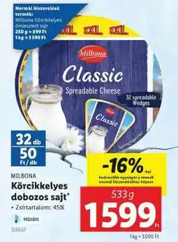 Lidl MILBONA Körcikkelyes dobozos sajt ajánlat