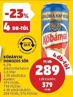 PENNY Kőbányai Dobozos Sör ajánlat
