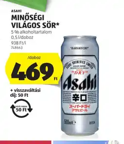 ALDI Asahi Minőségi Világos Sör ajánlat