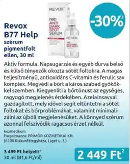 Benu Gyógyszertárak Revox B77 Help szérum pigmentfolt ellen ajánlat