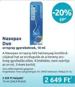 Benu Gyógyszertárak Nasopax Duo orrspray gyerekeknek ajánlat