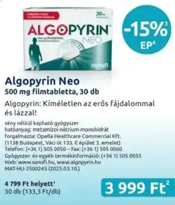 Benu Gyógyszertárak Algopyrin Neo filmtabletta ajánlat
