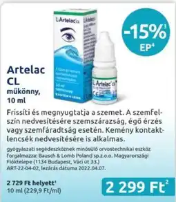 Benu Gyógyszertárak Artelac CL műkönny ajánlat