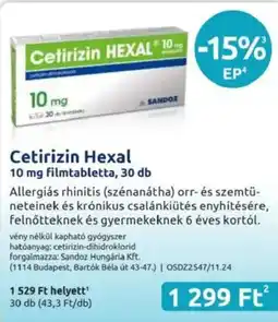 Benu Gyógyszertárak Cetirizin Hexal filmtabletta ajánlat