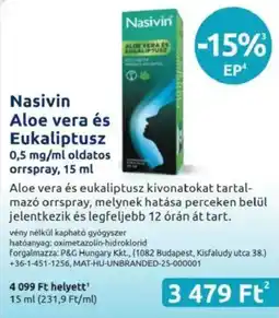 Benu Gyógyszertárak Nasivin Aloe vera és Eukaliptusz ajánlat