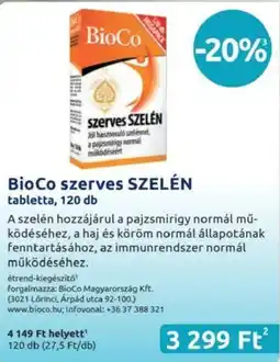 Benu Gyógyszertárak BioCo szerves SZELÉN tabletta ajánlat