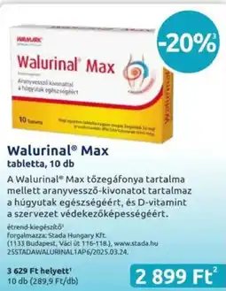 Benu Gyógyszertárak Walurinal Max tabletta ajánlat