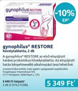 Benu Gyógyszertárak Gynophilus RESTORE hüvelytabletta ajánlat