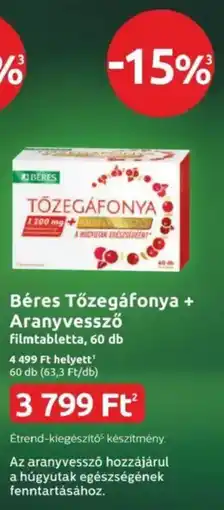 Benu Gyógyszertárak Béres Tőzegáfonya + Aranyvessző filmtabletta ajánlat