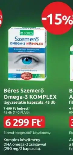 Benu Gyógyszertárak Béres Szemerő Omega-3 KOMPLEX lágyzselatin kapszula ajánlat
