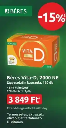 Benu Gyógyszertárak Béres Vita-D3 2000 NE lágyzselatin kapszula ajánlat