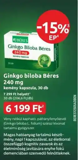 Benu Gyógyszertárak Ginkgo Biloba Béres kemény kapszula ajánlat