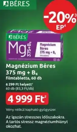 Benu Gyógyszertárak Magnézium Béres + B6 filmtabletta ajánlat