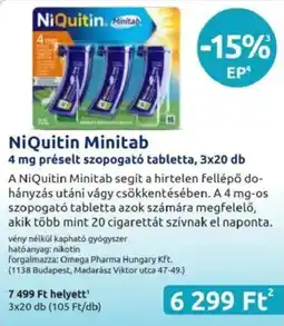 Benu Gyógyszertárak NiQuitin Minitab préselt szopogató tabletta ajánlat