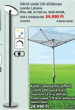Bauhaus Hibrid szolár LED-állólámpa Lavida Catania ajánlat