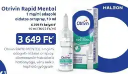 Benu Gyógyszertárak Otrivin Rapid Mentol adagoló oldatos orrspray ajánlat