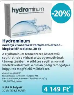 Benu Gyógyszertárak Hydrominum növényi kivonatokat tartalmazó étrend- kiegészítő tabletta ajánlat