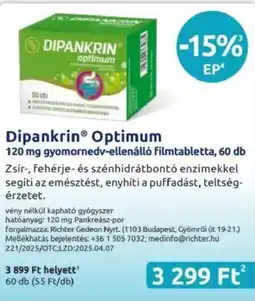 Benu Gyógyszertárak Dipankrin Optimum gyomornedv-ellenálló filmtabletta ajánlat