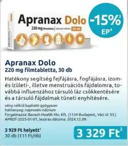 Benu Gyógyszertárak Apranax Dolo filmtabletta ajánlat